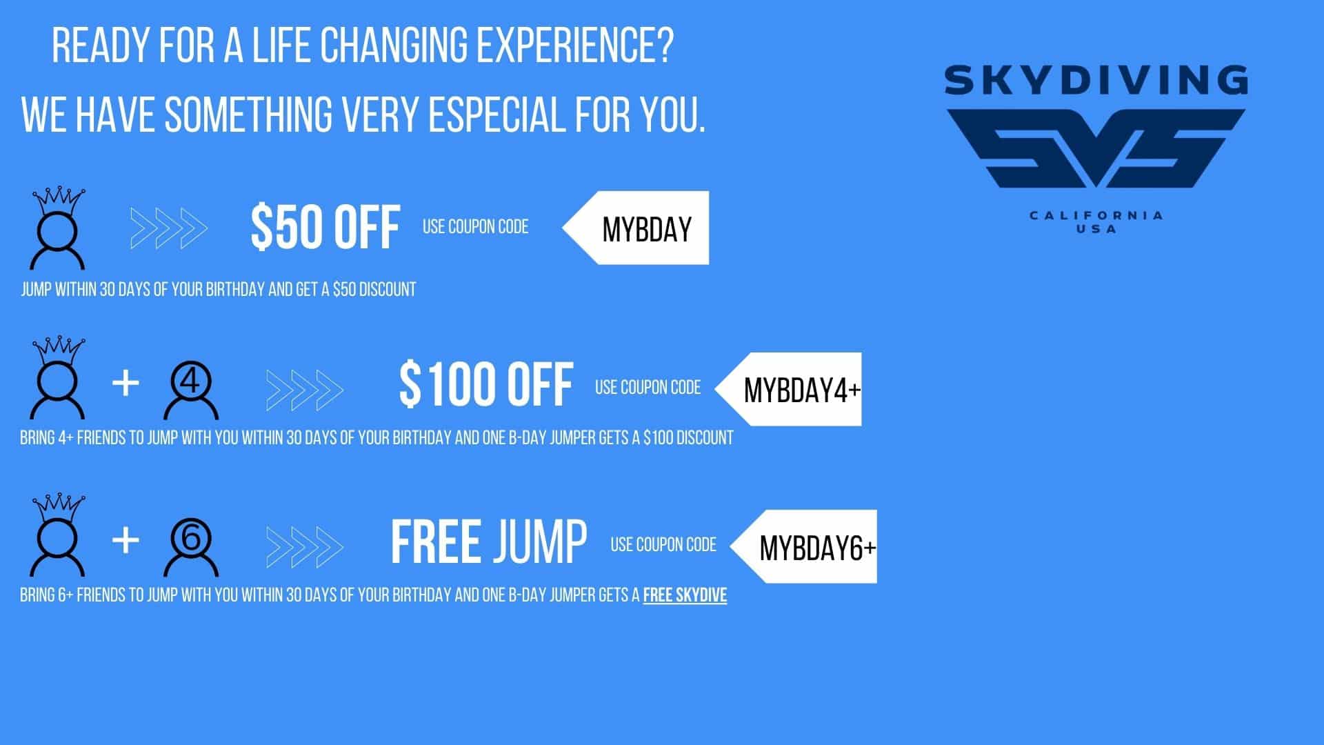 tandem birthday skydive discount